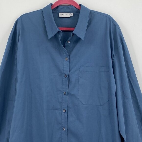 Harshman Plus Size 3X Blue Vivant Tunic 100% Cotton Relaxed Fit Button Up - Picture 16 of 16